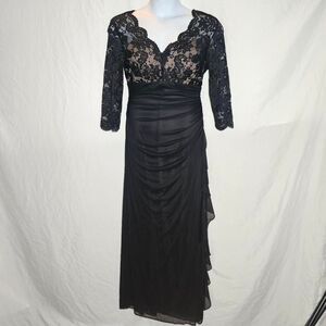 whimsical romantic plus size lace 3/4 sleeve formal prom dress